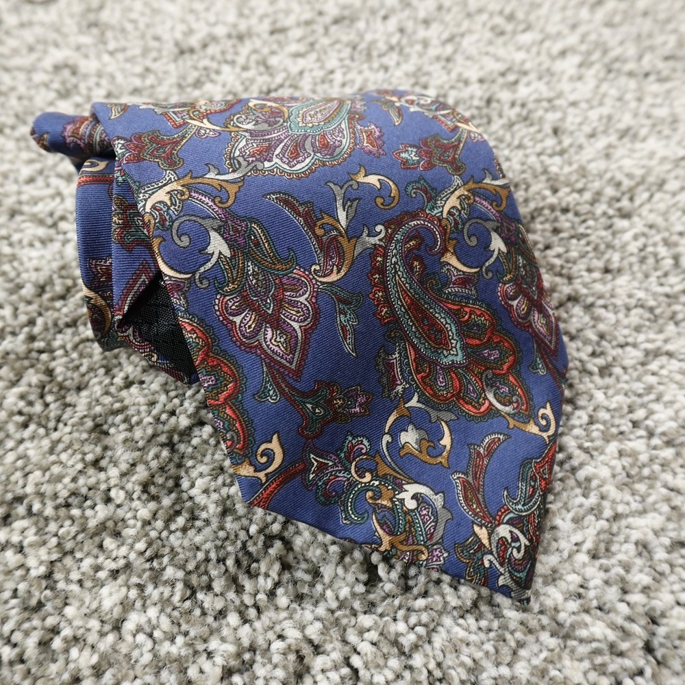 VTG Christian Dior Neck Tie Mens Blue Silk Paisley Monsieur Career USA Italy 90s
